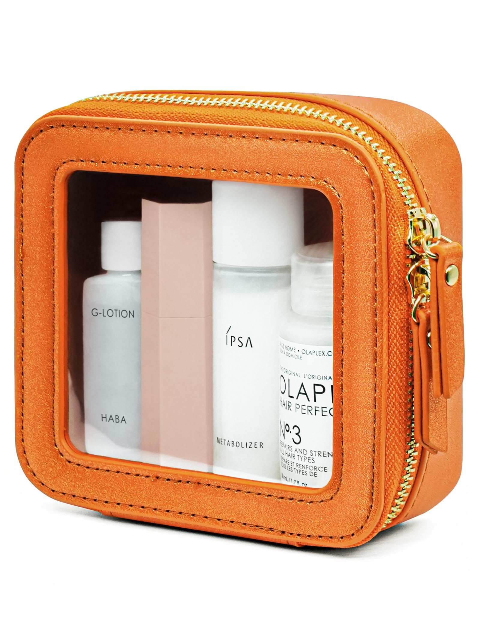 Popvibe Clear makeup bag with translucent section for quick visibility on the go.