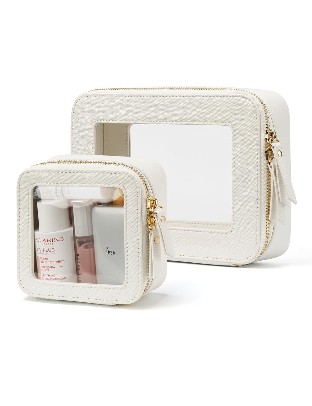 Popvibe clear makeup case mini front view showing compact travel design.