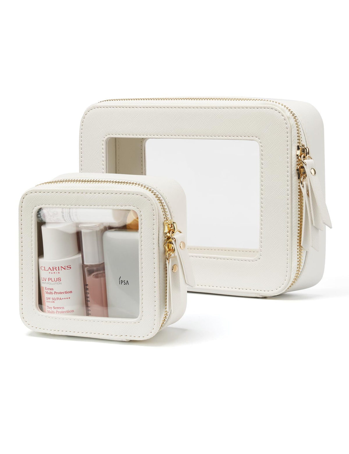 Popvibe clear makeup case mini front view showing compact travel design.