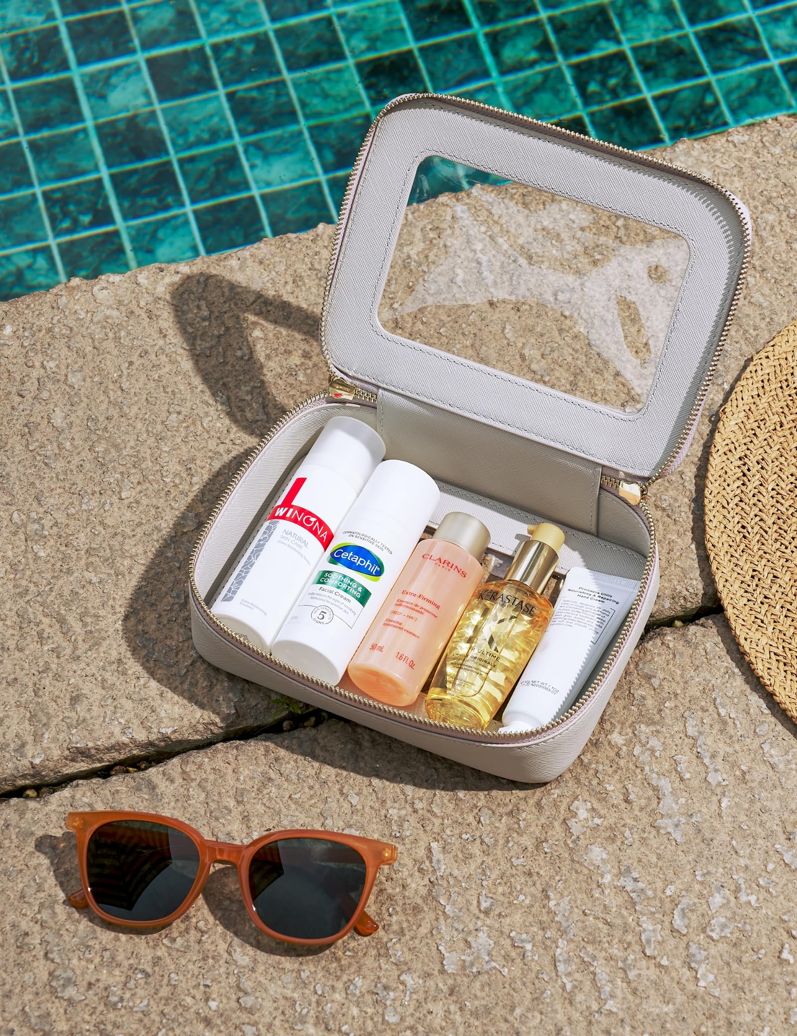 Popvibe Clear Makeup Case side view emphasizing size and portability.