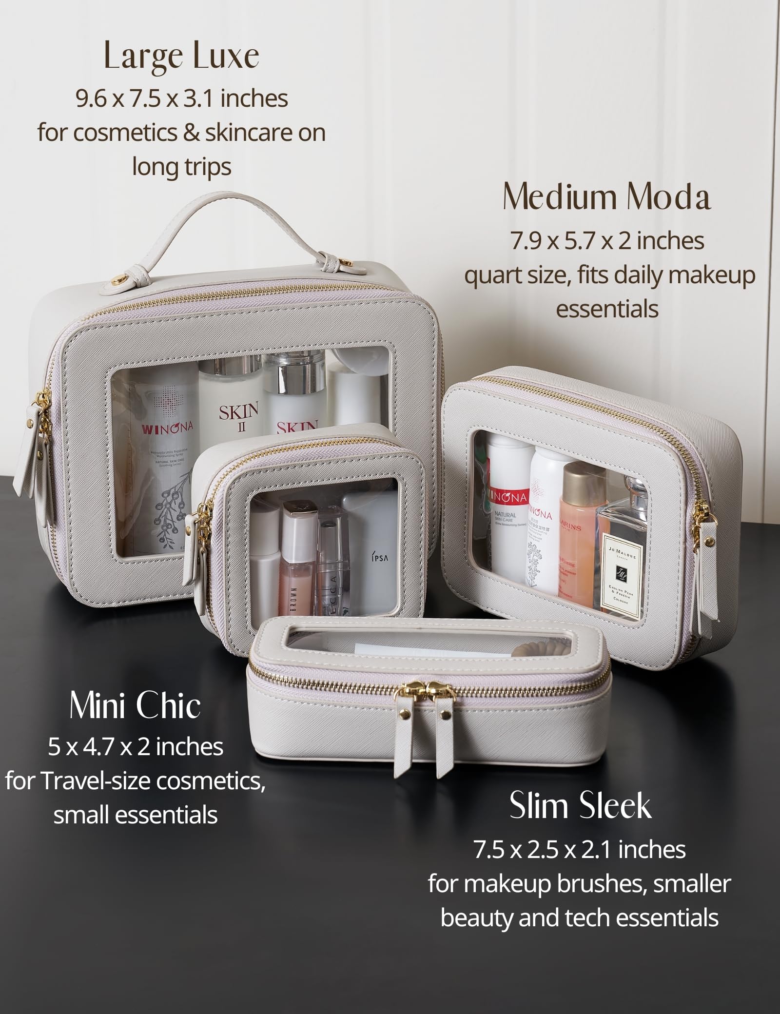 Popvibe Clear Makeup Case with items demonstrates versatile storage for cosmetics and toiletries.