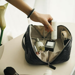 Popvibe Open Flat Makeup Bag two elastic pockets for brushes and tubes