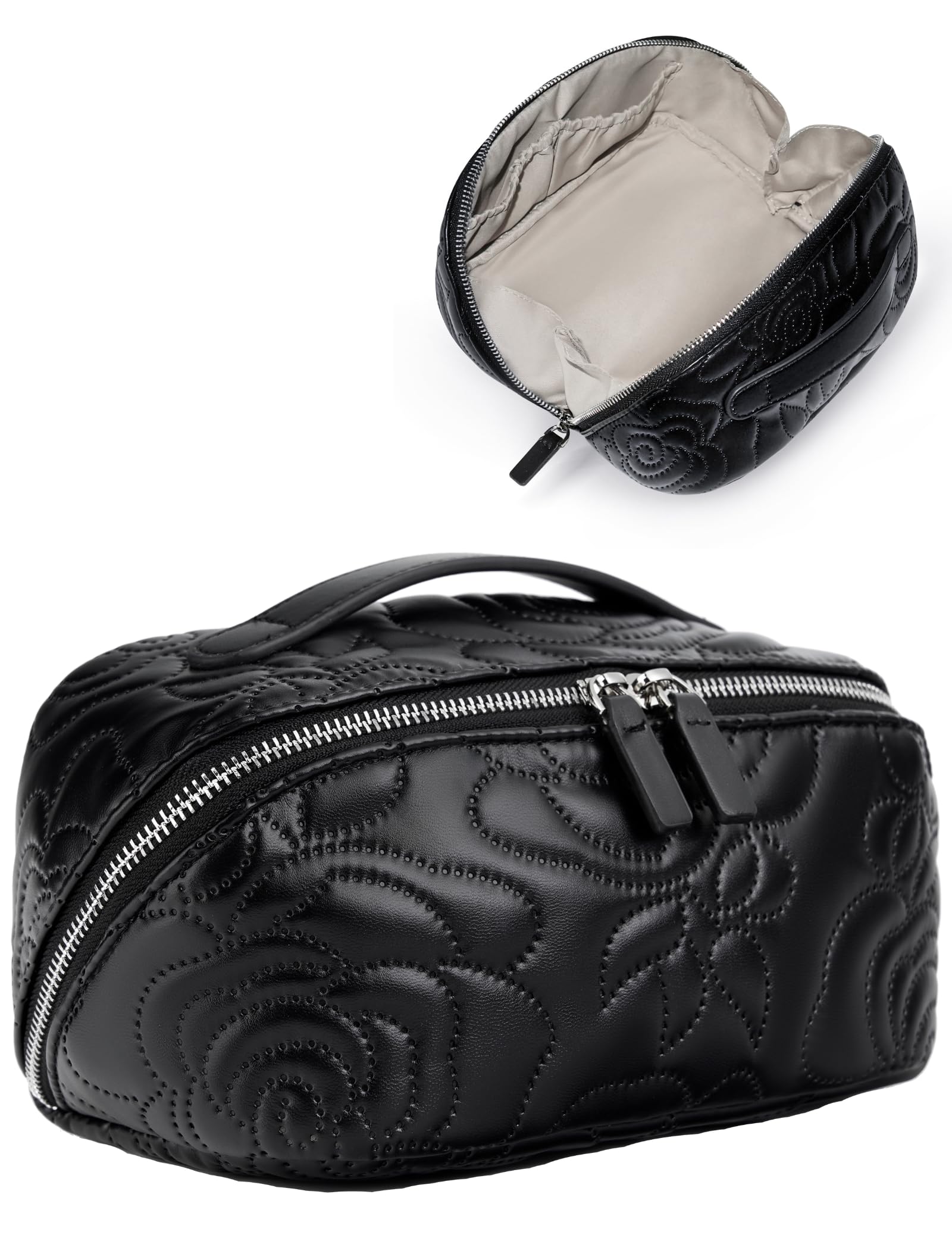 Popvibe Open Flat Makeup Bag front view, compact travel essential for cosmetics