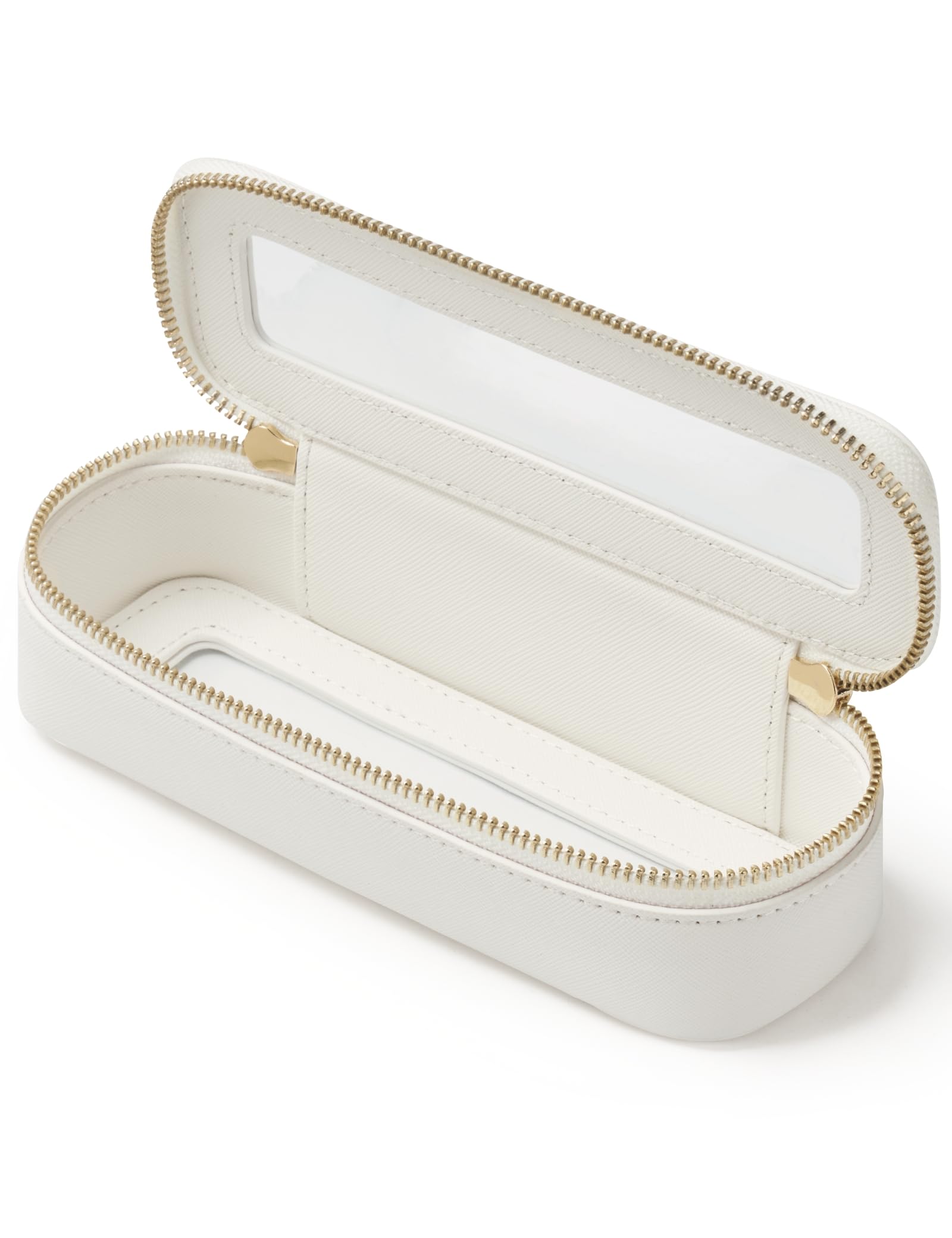 Popvibe slim makeup bag with clear panel for quick access to brushes.