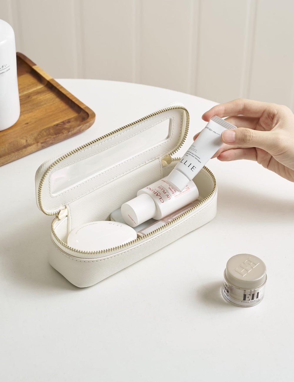 Popvibe compact slim makeup bag fits in a purse.