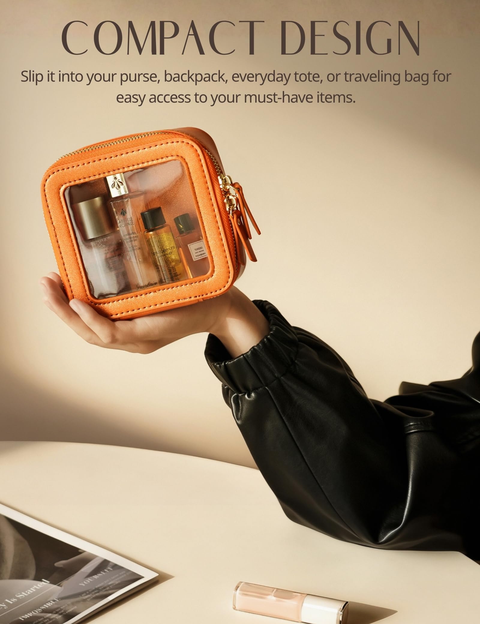 Popvibe Small cosmetic case with sturdy zipper for secure access.
