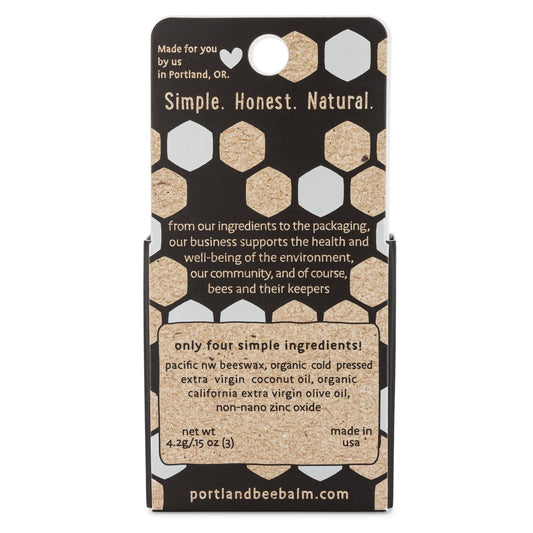 Portland Bee Balm natural ingredients closeup shows pure beeswax formula.