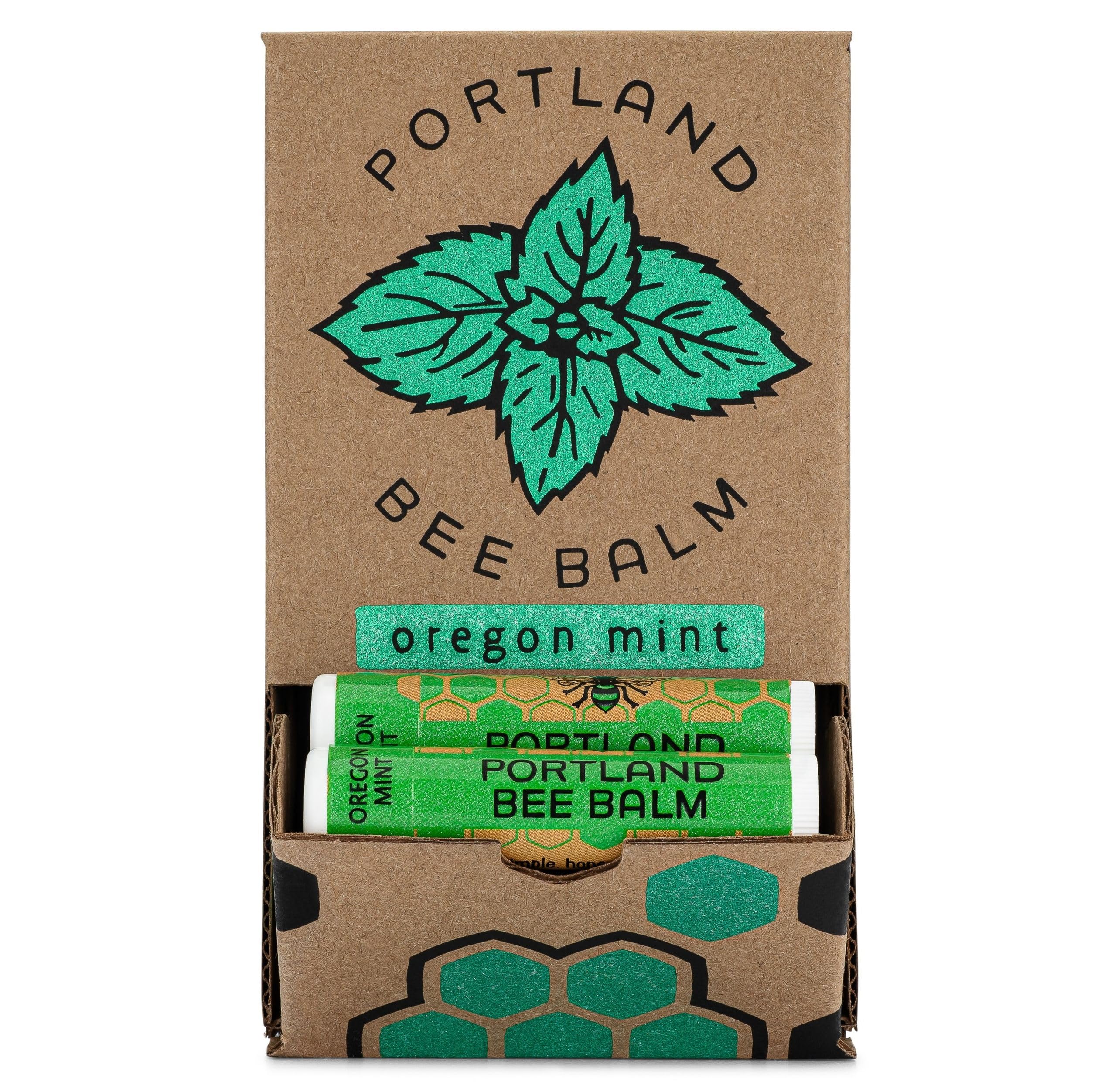 Portland Bee Balm Oregon Mint lip balm tube with refreshing peppermint for daily hydration.