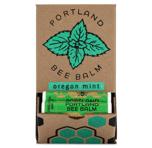 Portland Bee Balm Oregon Mint lip balm tube with refreshing peppermint for daily hydration.