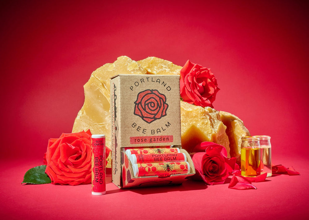 Portland Bee Balm plastic-neutral label illustrating sustainable packaging for lip care.