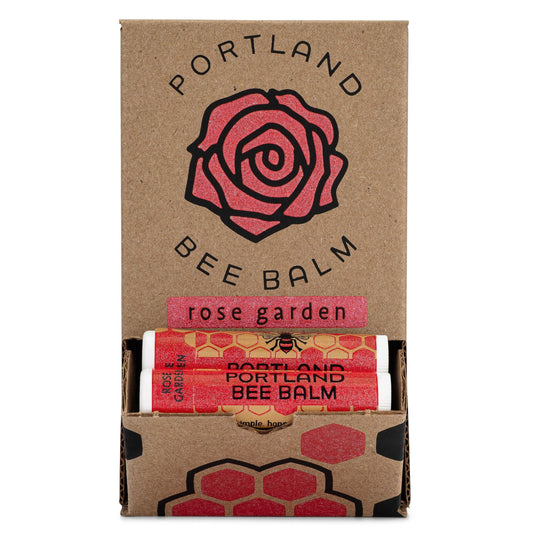 Portland Bee Balm Rose Garden balm tube with rose extract for silky lips.