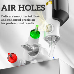 POSEIDON anti-leak triple-seal system protects ink integrity during sessions.
