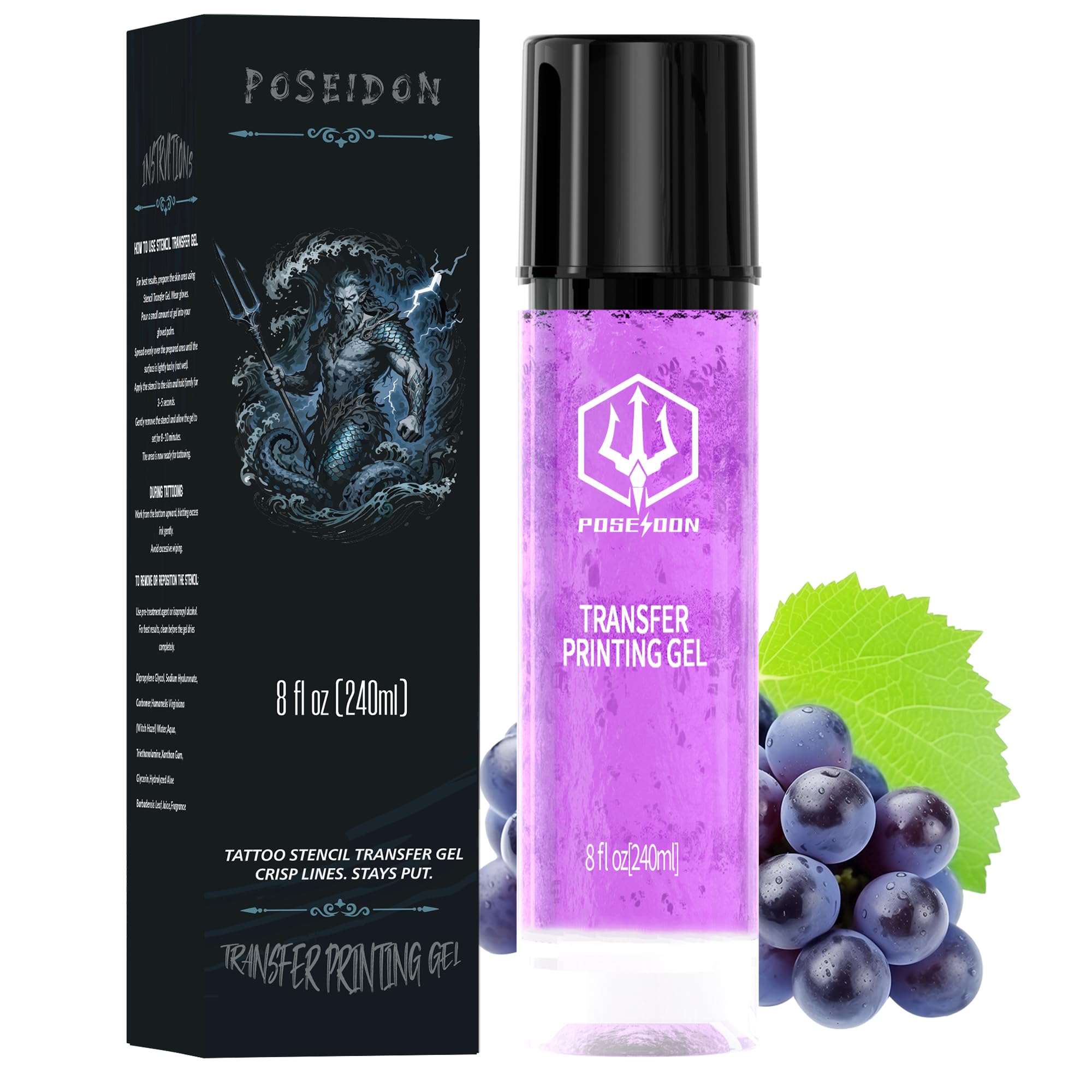 POSEIDON tattoo stencil transfer gel crystal-clear application for precise outlines