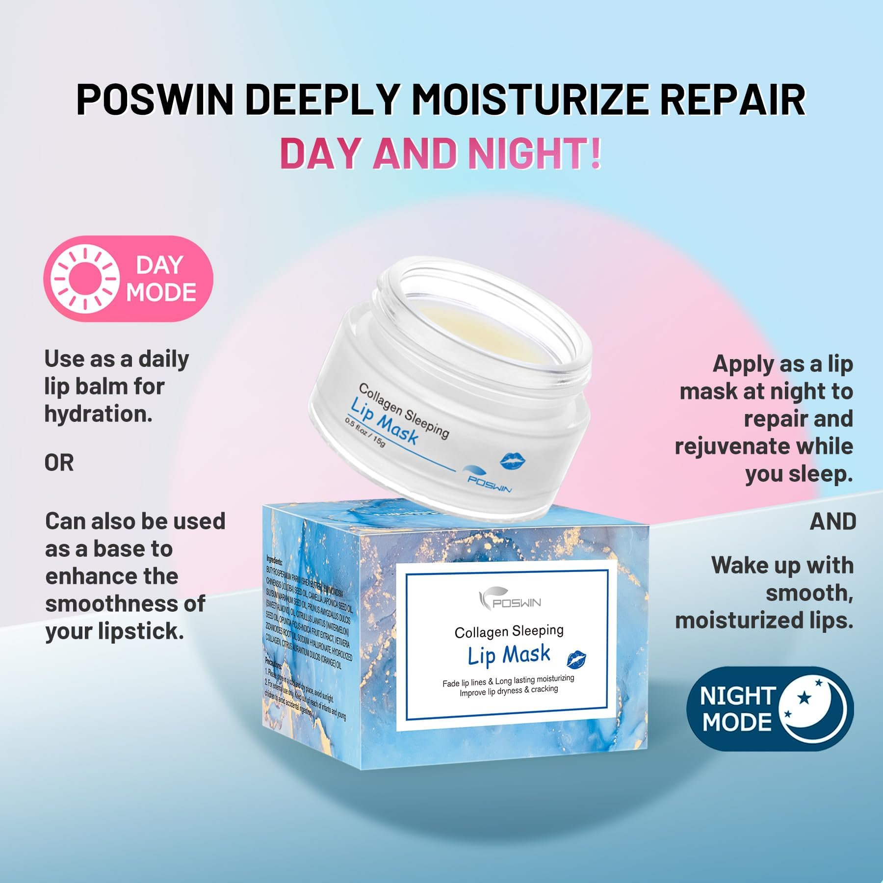 POSWIN Lip Sleeping Mask overnight repair for chapped lips and soft texture