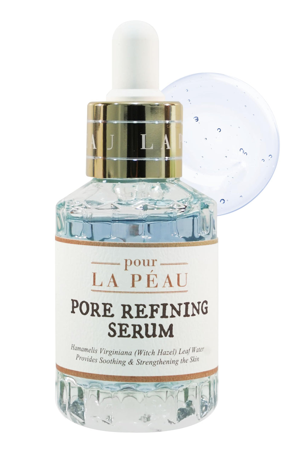 Pour La Peau pore-minimizing serum bottle highlights hydrating pore care.