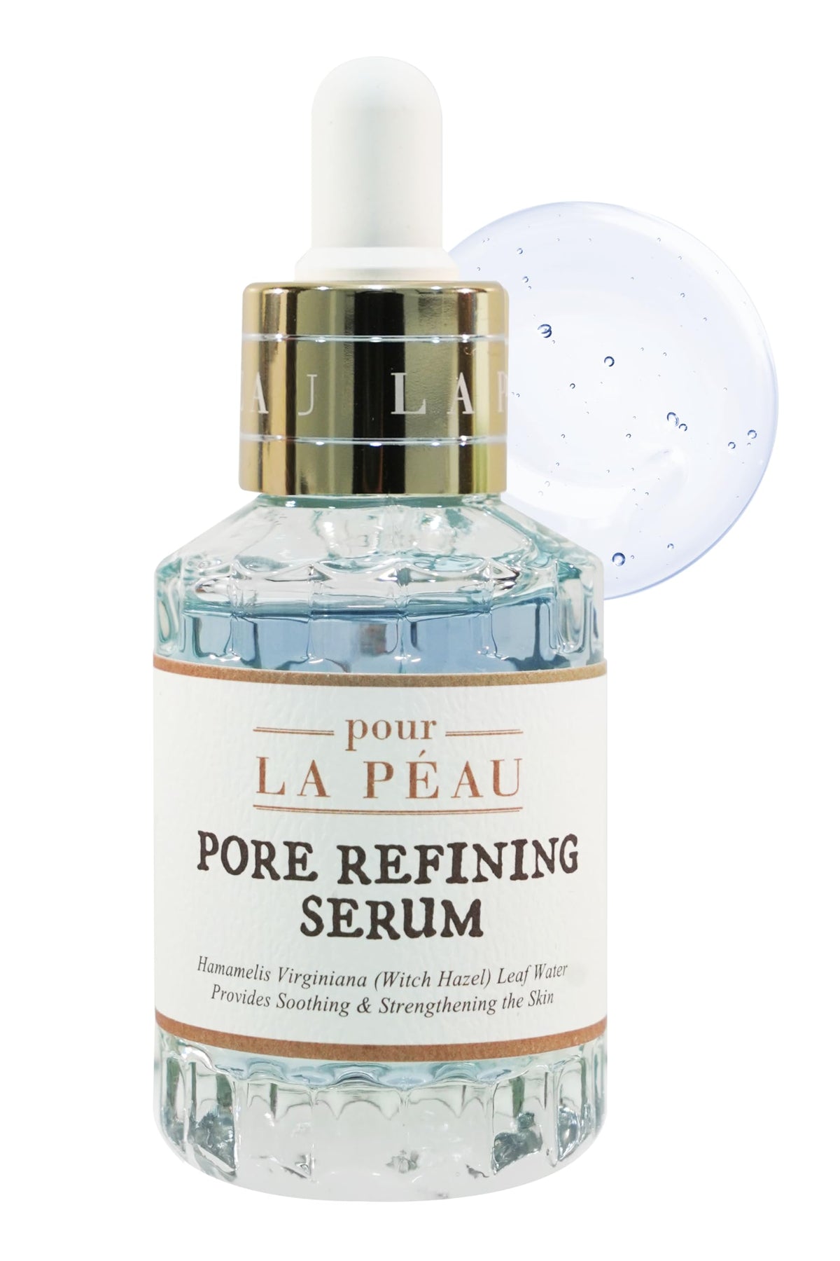 Pour La Peau pore-minimizing serum bottle highlights hydrating pore care.