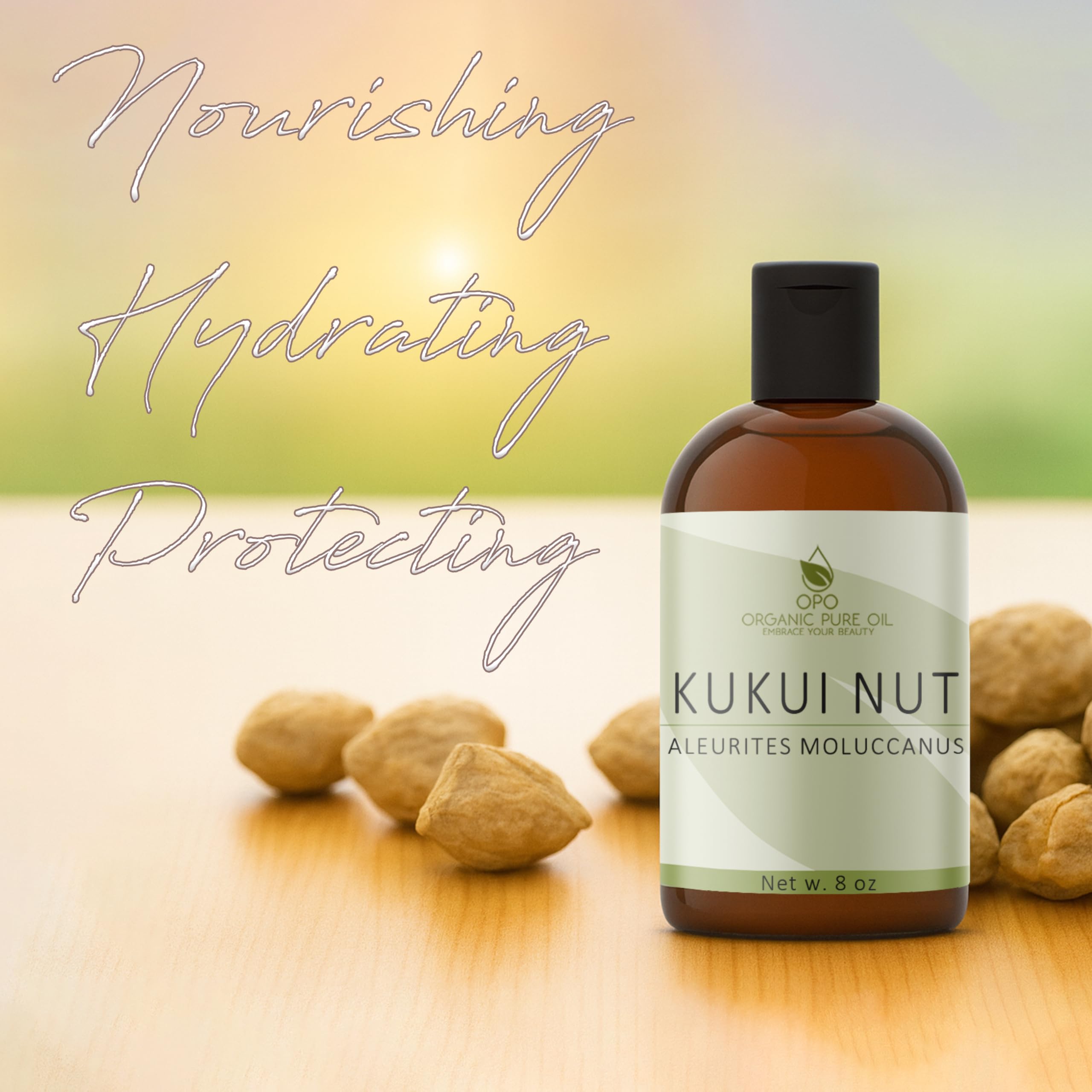 Pousutong Kukui Nut Oil closeup reveals its silky oil texture.