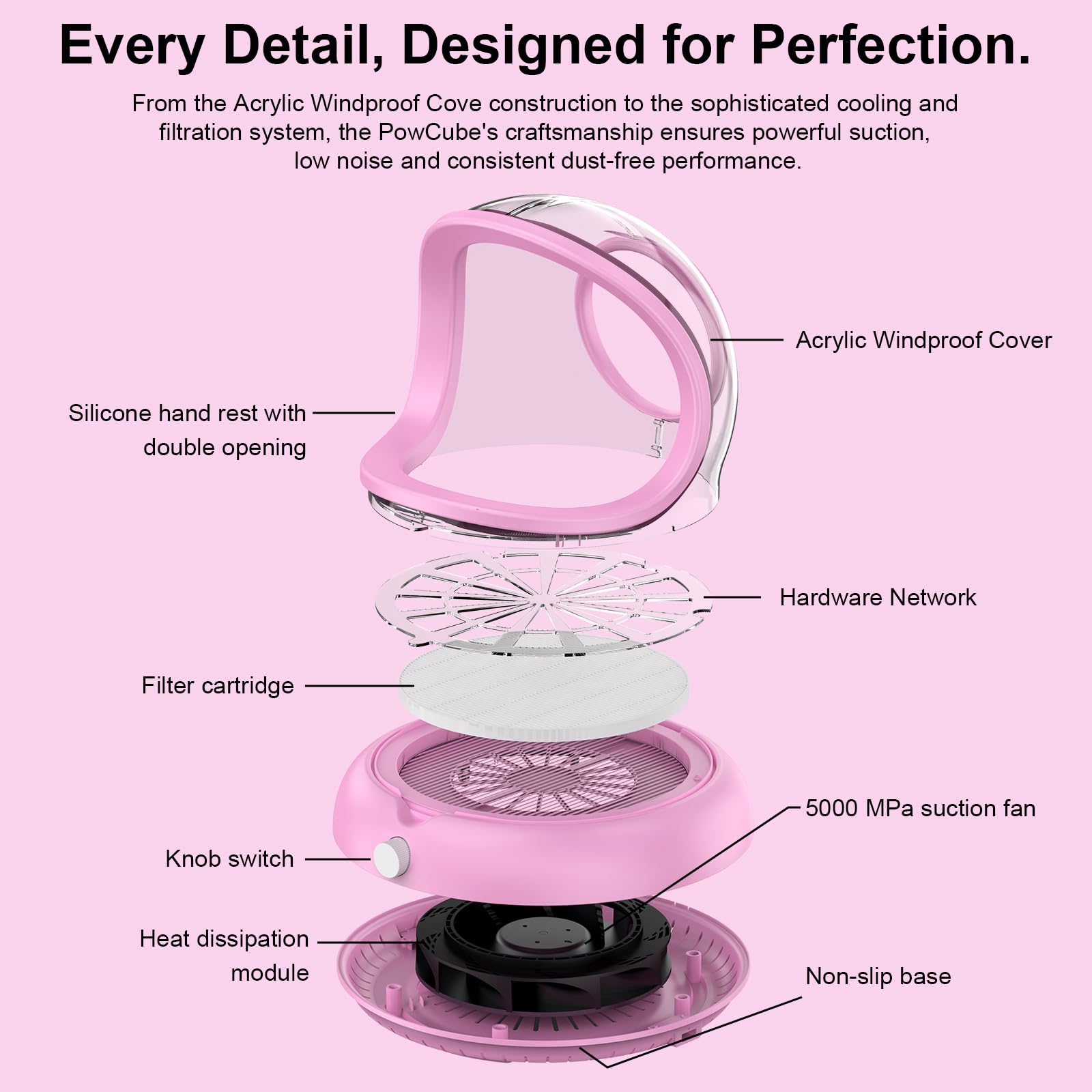 PowCube pink design adds a stylish touch to desks.