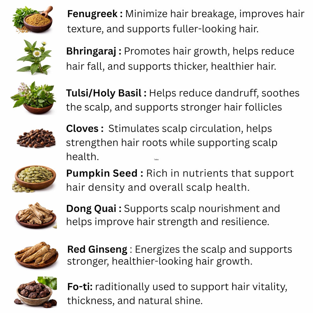 Power of Herbs oil on the scalp nourishes roots and promotes shine.