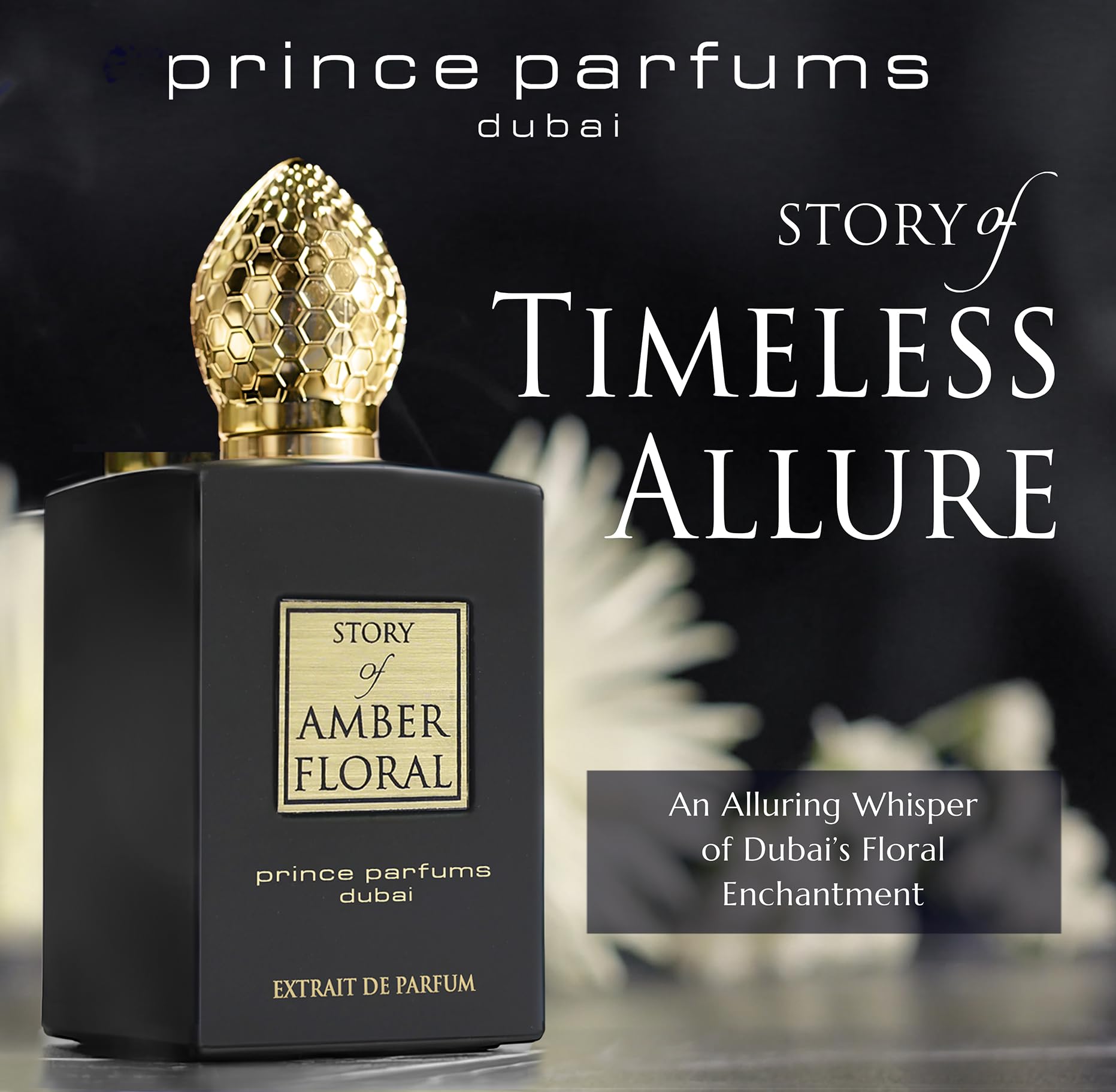 Close-up of the Amber Floral cap highlights refined craftsmanship and premium scent