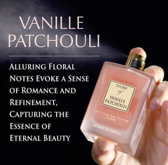 Prince Parfums Dubai Story of Vanille Patchouli luxury label evokes Dubai-inspired elegance.