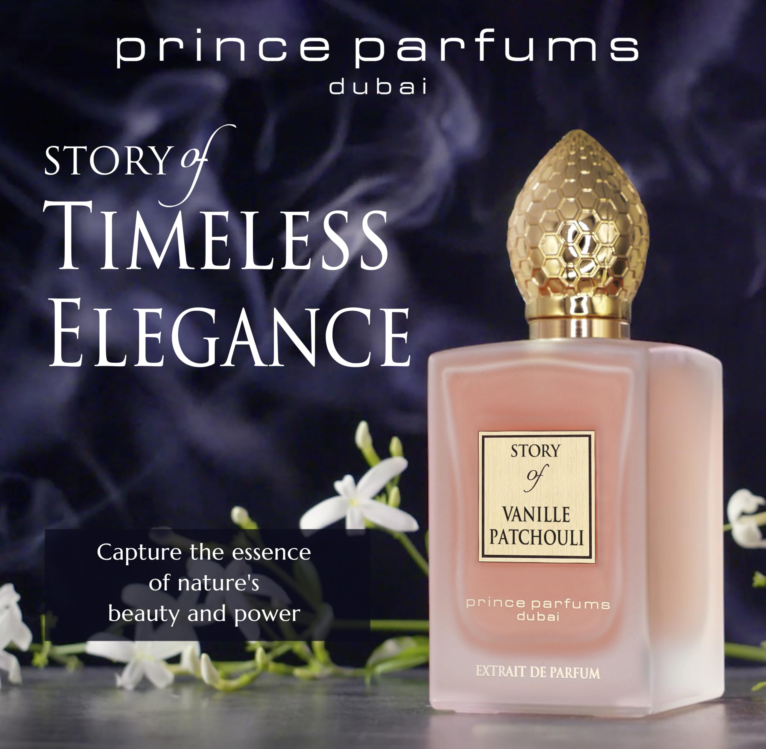 Prince Parfums Dubai Story of Vanille Patchouli packaging box highlights premium presentation.