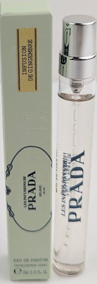 Prada Les Infusions Ginger EDP travel spray bottle, portable citrus-woody aroma.