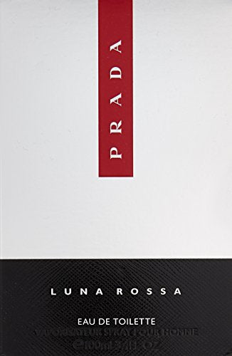 Close-up of Prada Luna Rossa for Men bottle, premium craftsmanship for lasting impression.