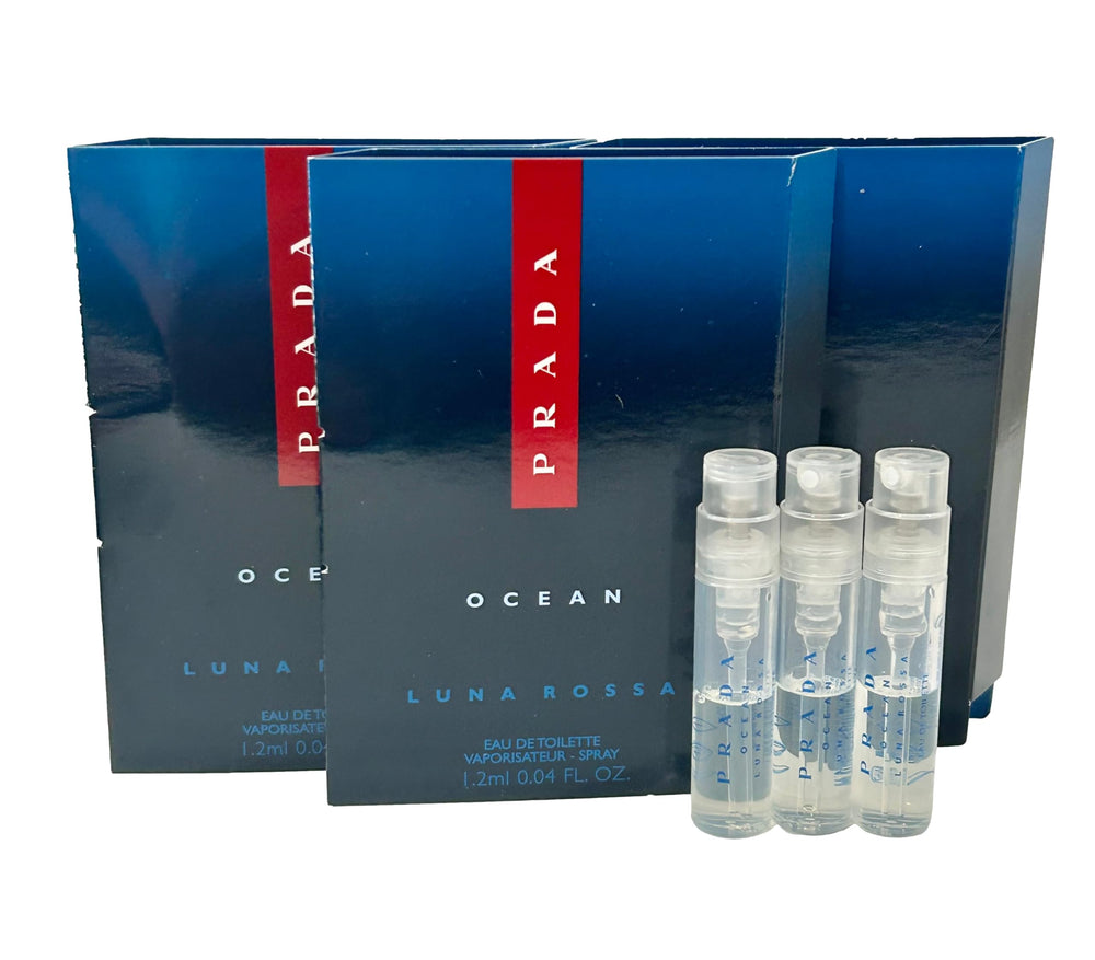 Prada OCEAN Luna Rossa EDT sample set, front view, travel-friendly mini sprays.