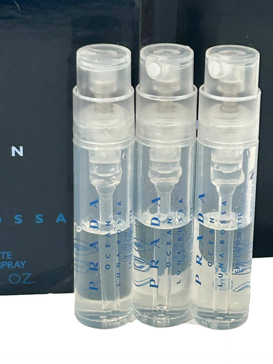 Prada OCEAN Luna Rossa EDT sample set, side view, ideal for on-the-go fragrance.