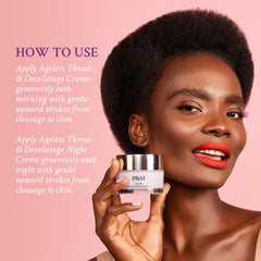 PRAI Dual Neck Creme pack closeup shows day and night formulas.