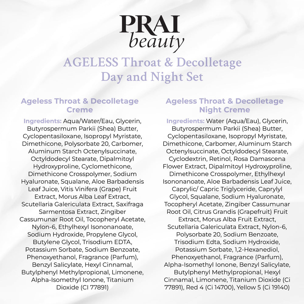PRAI Neck-care routine kit display for firming hydration.