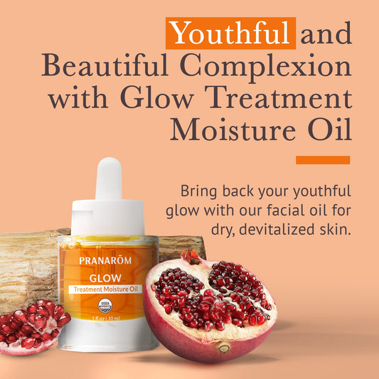 Pranarom Glow Treatment Moisture Oil dropper close-up for precise skin hydration
