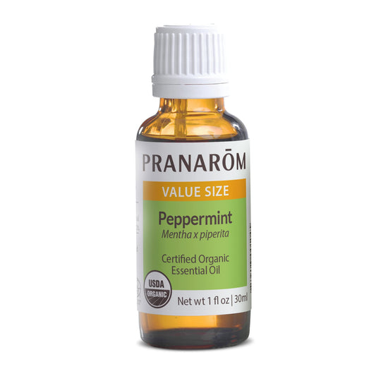 Pranarom peppermint oil 30ml bottle for pure aromatherapy and cooling scent.
