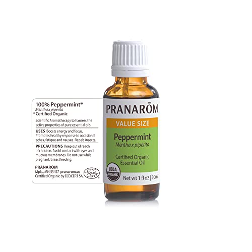 Pranarom peppermint oil diffuser drops deliver a minty, invigorating aroma.