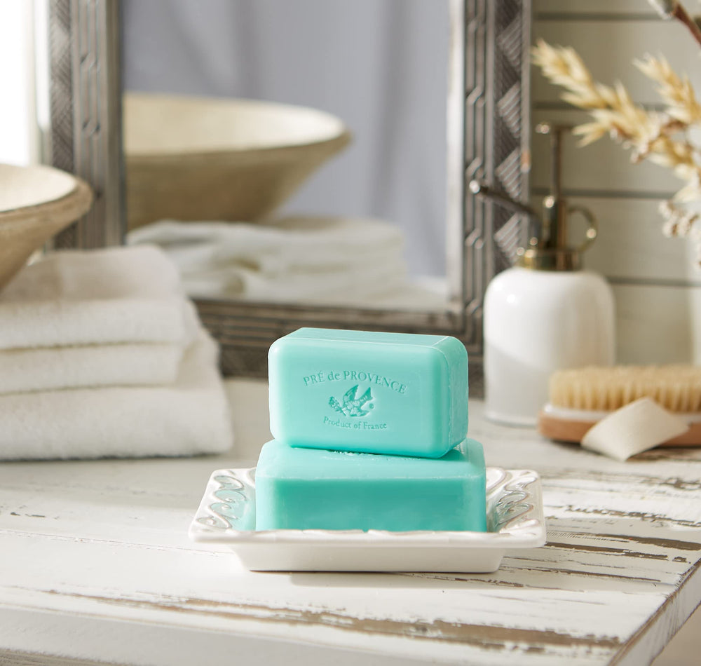 Creamy lather forming on skin from Jade Vine soap by Pre de Provence