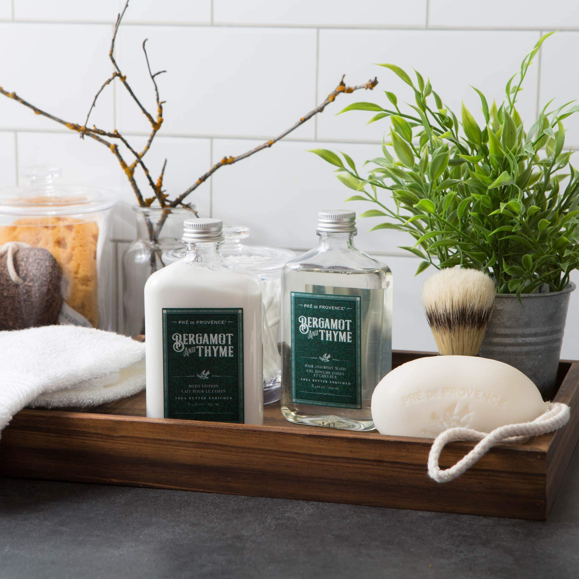 Close-up of Bergamot and Thyme fragrance emphasizes masculine herbaceous notes.