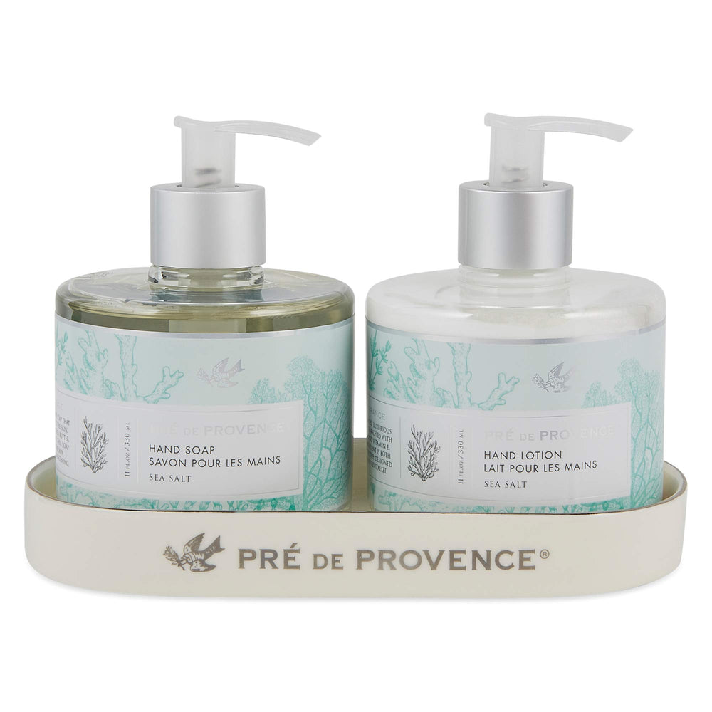 Pre de Provence bottle close-up highlighting vitamin E and glycerin benefits