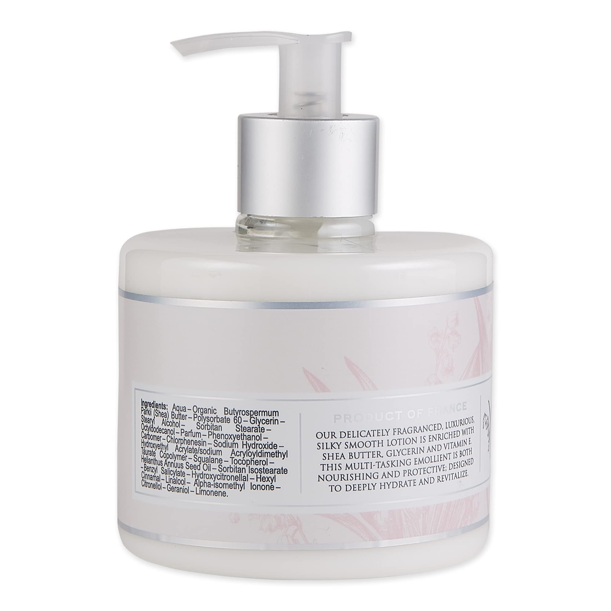 Close-up of Pre de Provence lotion texture showing creamy, easy-to-apply consistency.