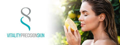 Precision Skin RX Vitality Serum application scene illustrating a simple routine for glowing skin.