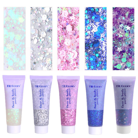 Prehot face body glitter gel in multicolor collection adds radiant shine for festivals.
