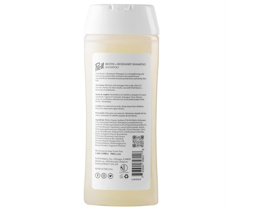 Prell Biotin + Rosemary shampoo label emphasizes sulfate-free, paraben-free formula for daily use