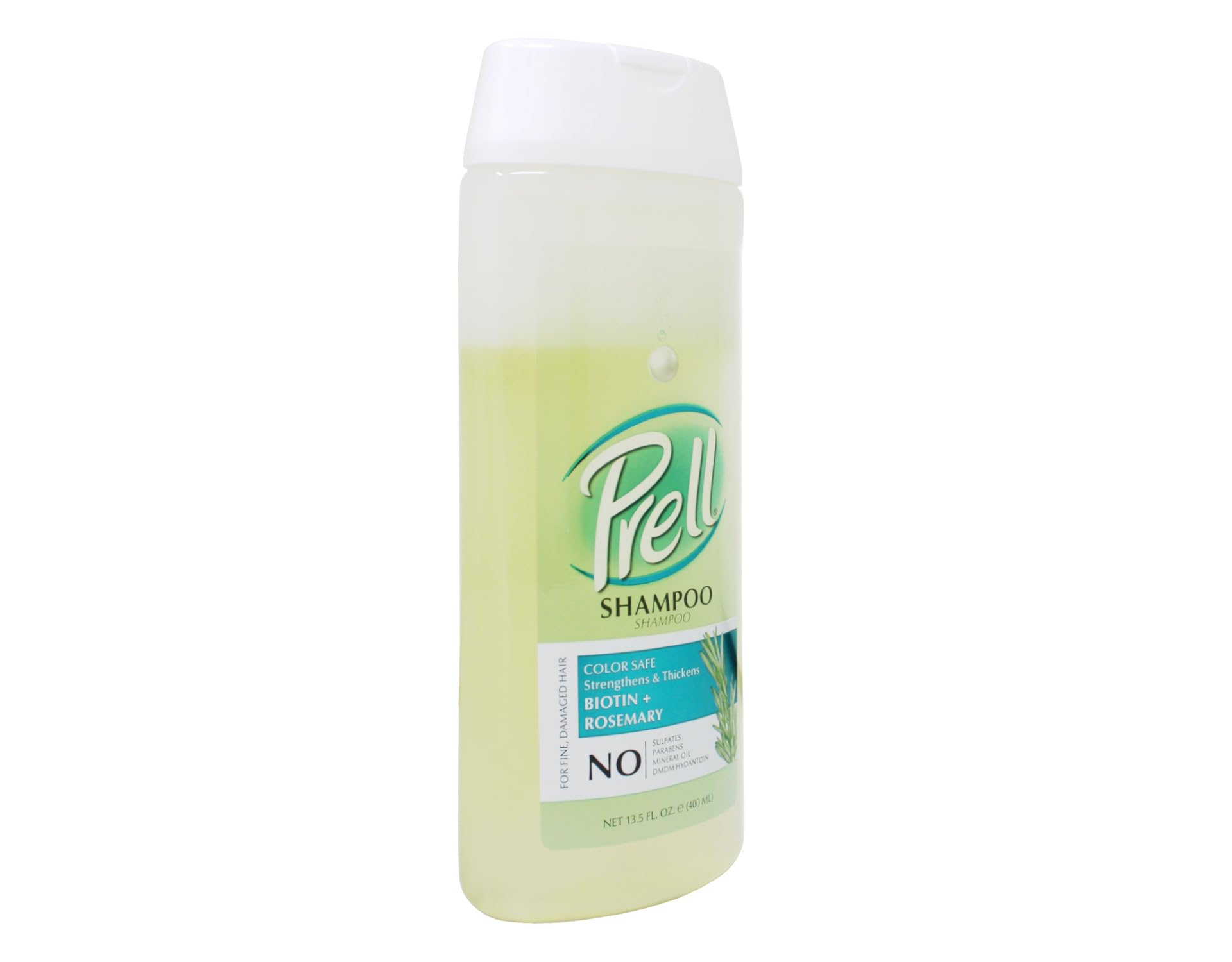 Prell Biotin + Rosemary shampoo on sink scene conveys salon-like shine and manageability