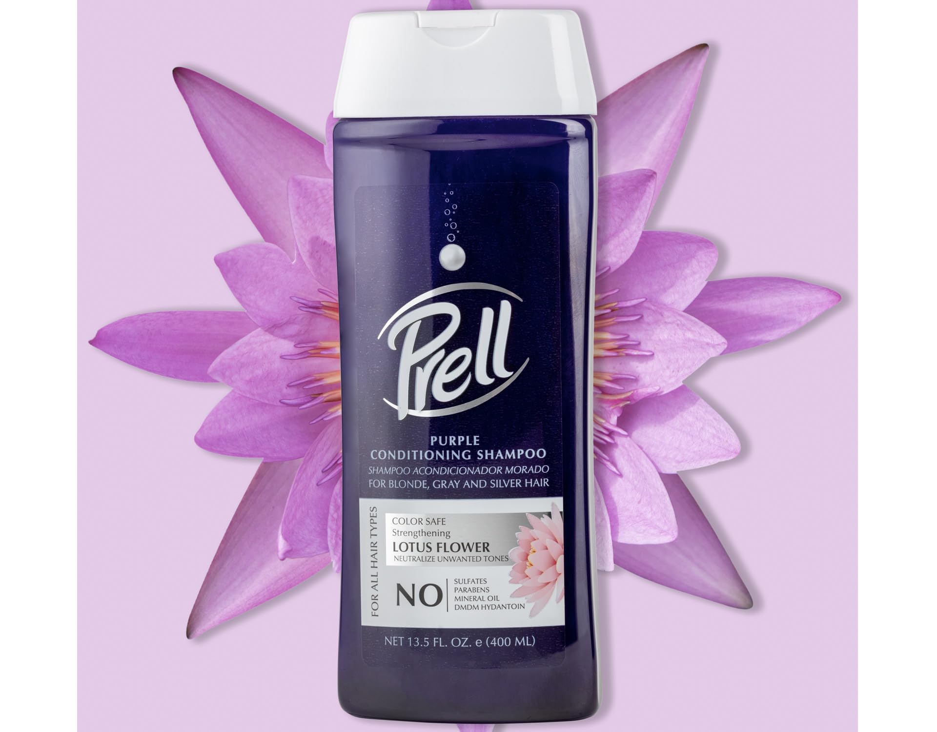 Prell bottle label close-up showing sulfate-free, color-safe formula