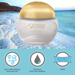 Premier Dead Sea Aromatic Salt Scrub bath scene promotes spa-like self-care.