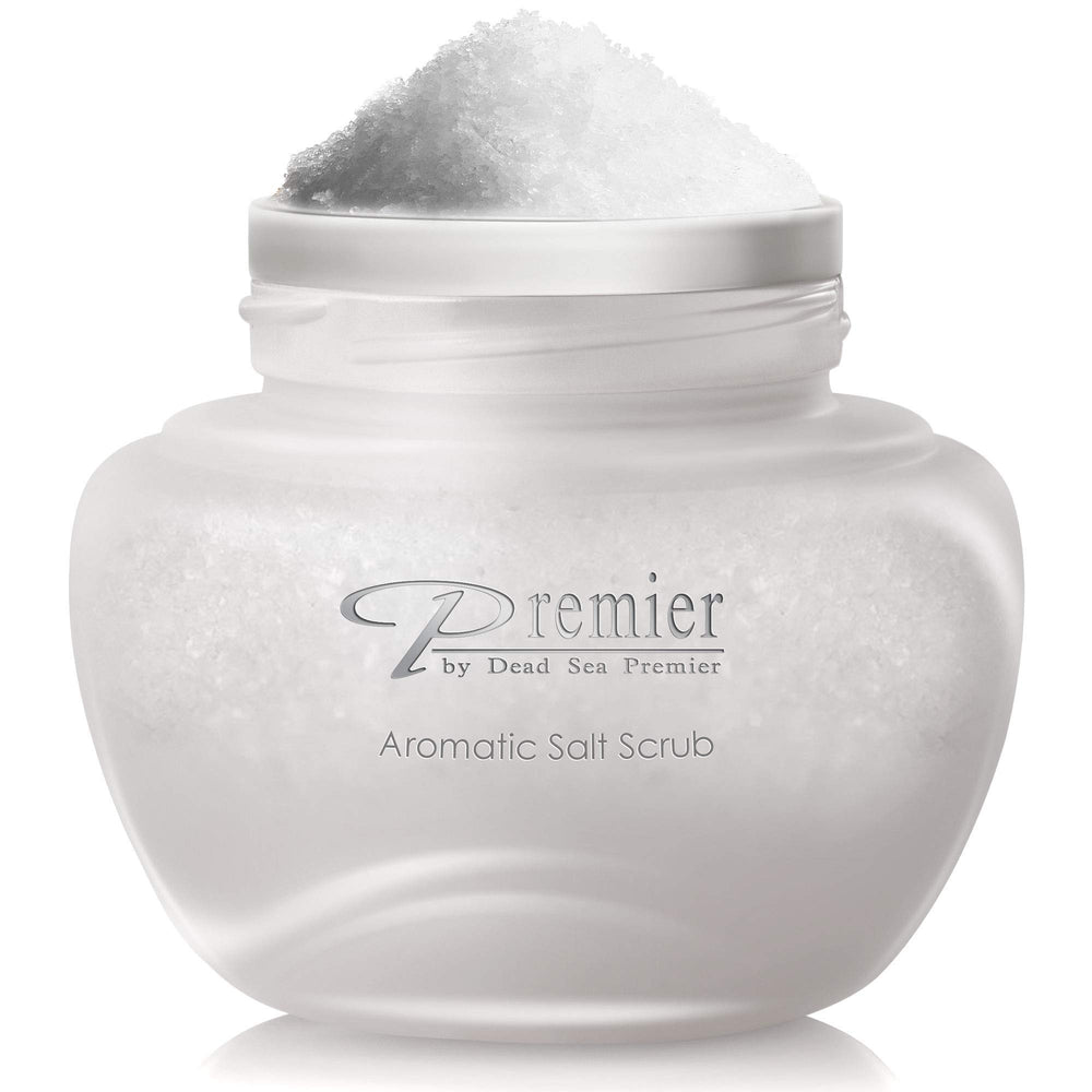 Premier Dead Sea Aromatic Salt Scrub Breeze Scent texture close-up with salt granules