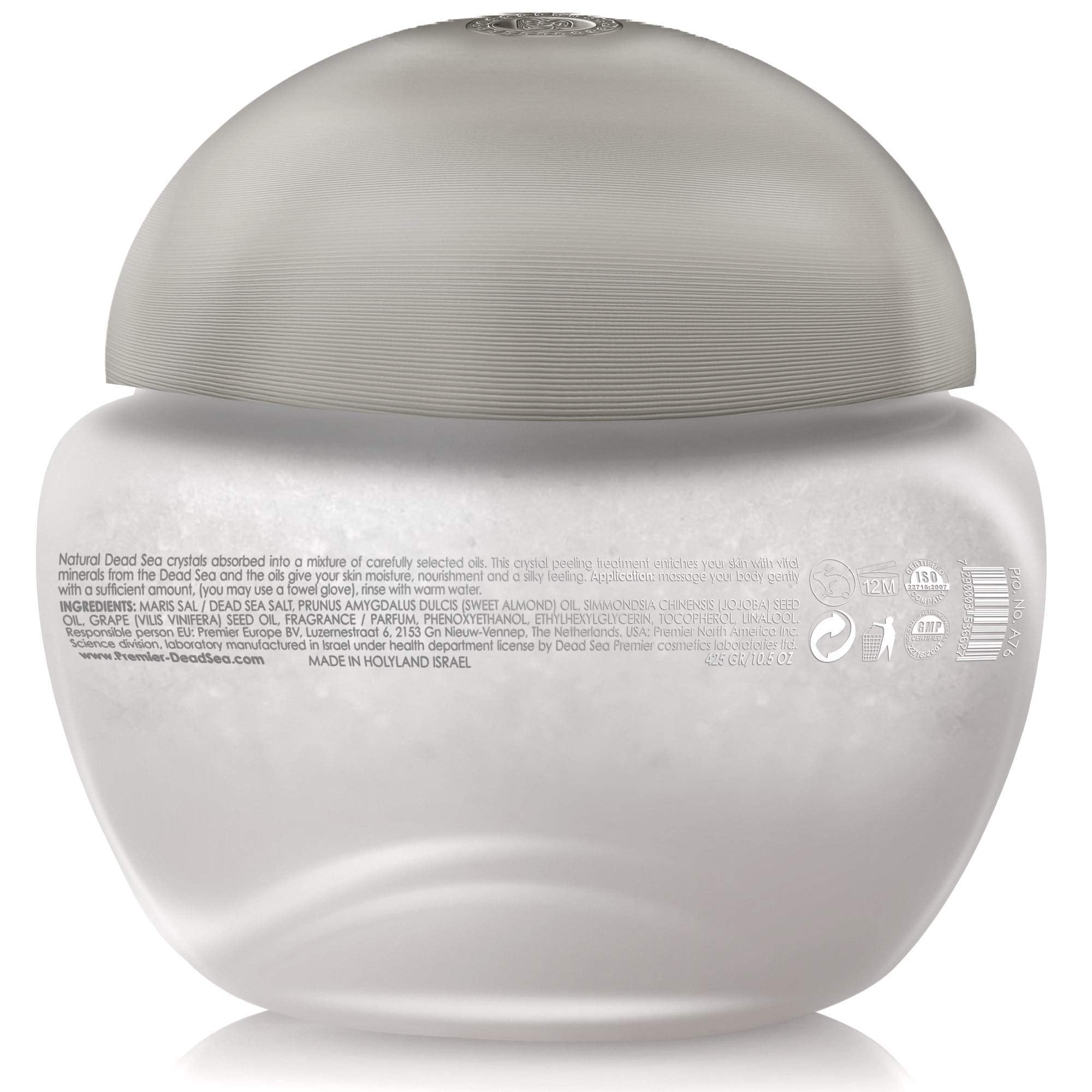 Premier Dead Sea Aromatic Salt Scrub Breeze Scent open tub reveals creamy texture