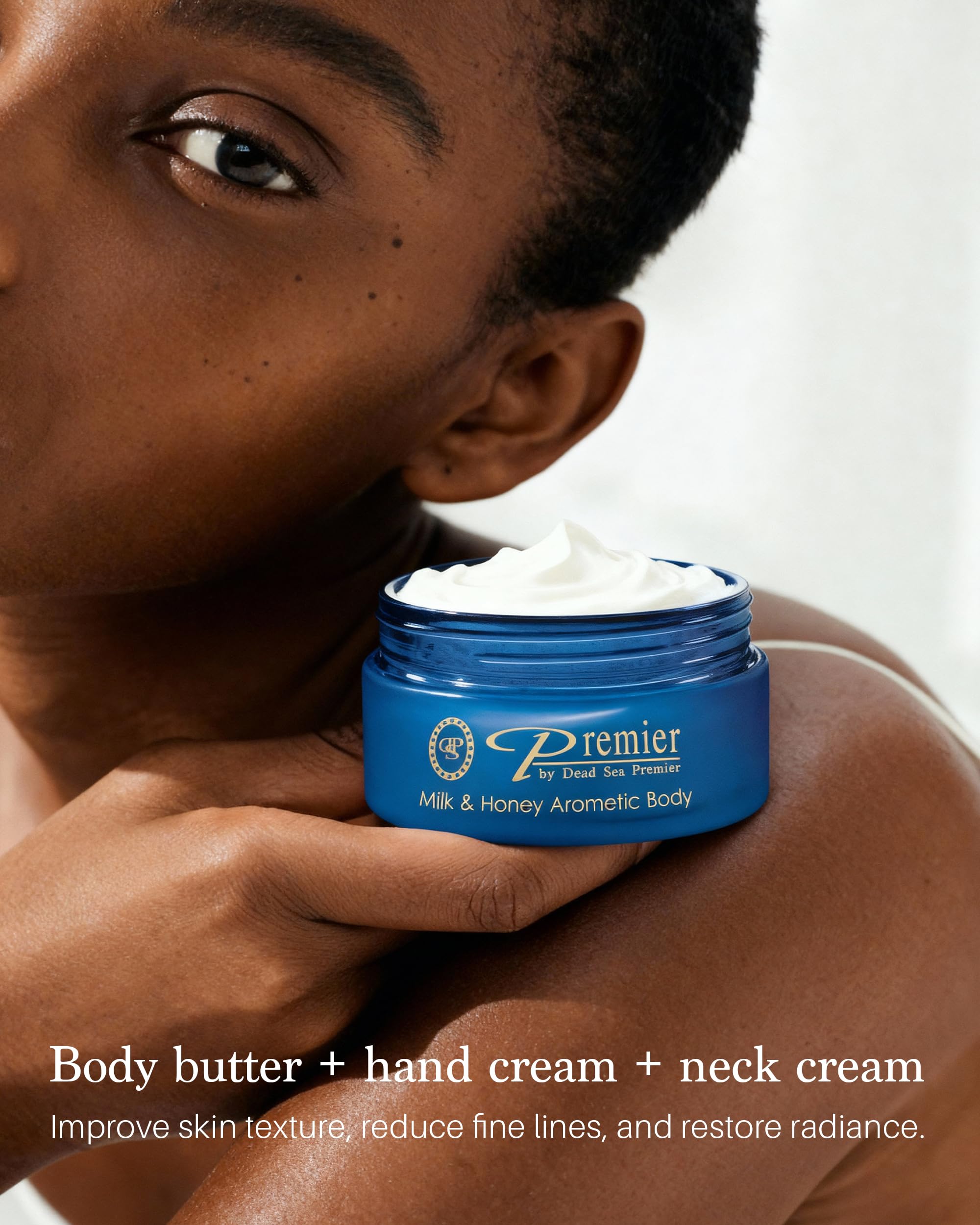 Hands and décolleté receive moisturizer for a hydrated, firm look