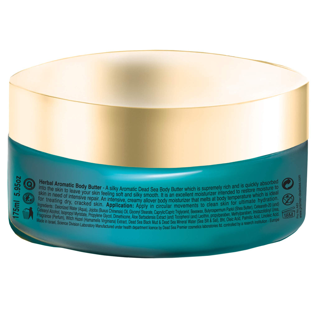 Premier Dead Sea Body Butter texture shown during application on damp skin
