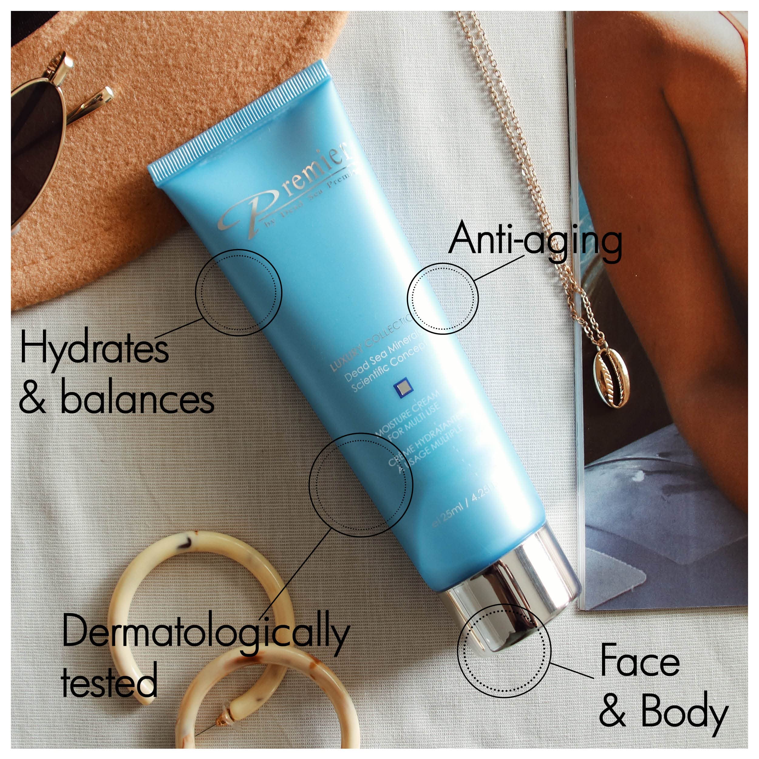 Premier Dead Sea Moisture Cream texture swatch highlights fast absorption